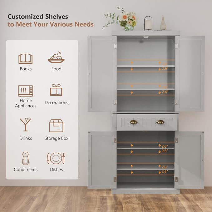 72" Kitchen Pantry, Tall Storage Cabinets - Image 6