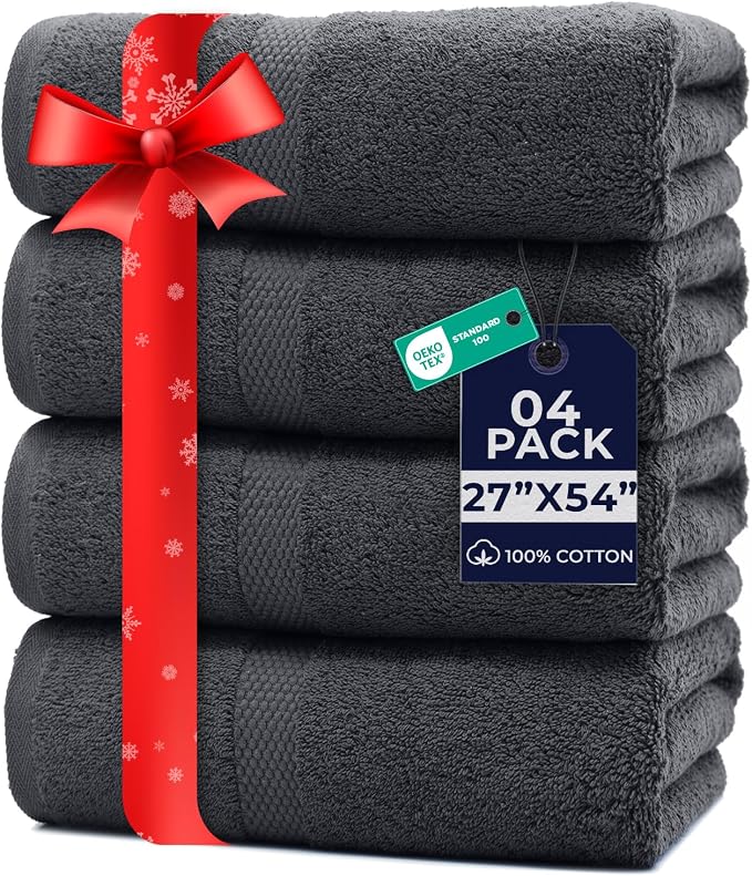 DAN RIVER Bath Towels Set of 4, 27 x 54 Inches, 100% Cotton, Larger & Lighter by DanRiver