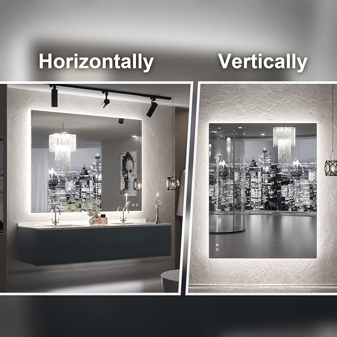 TETOTE 40 x 32 Inch LED Backlit Bathroom Vanity Mirror, Touch Button, Water - Image 7