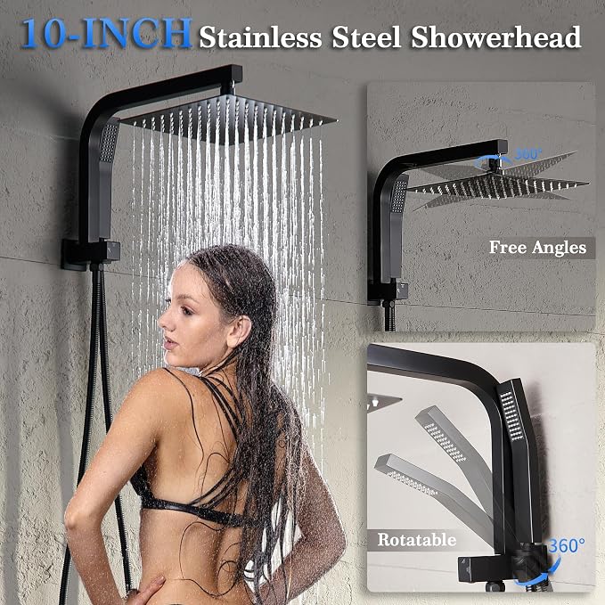 Black Shower Head and Handle Set, Shower Faucet Set - Image 3