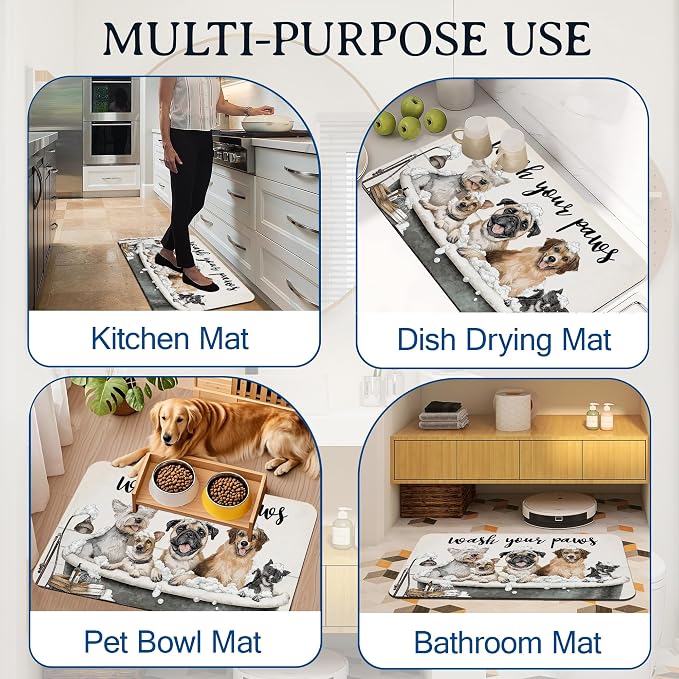 Funny Dogs Bath Mat for Bathroom, Wash Your Paws Washable Cover Floor Rug - Image 7