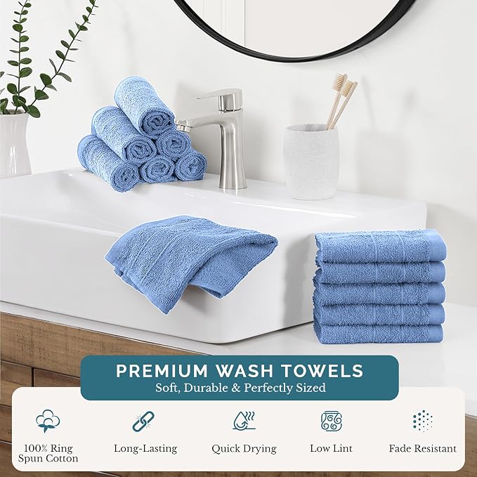 Casa Platino 100% Cotton Wash Cloths 12 Pack - Image 2