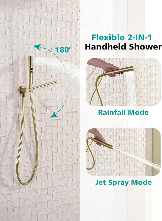 Lefton Shower System in Fahrenheit Display, 13” Overhead Round Rainfall Shower - Image 4