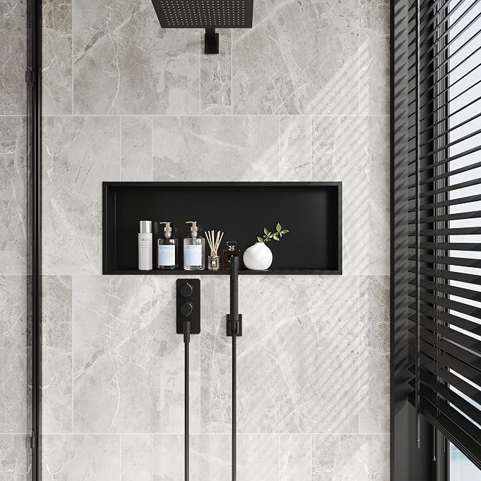 Neodrain 30X12Inch Shower Niche, Matte Black Wall Cubby Stainless Steel Wall - Image 2