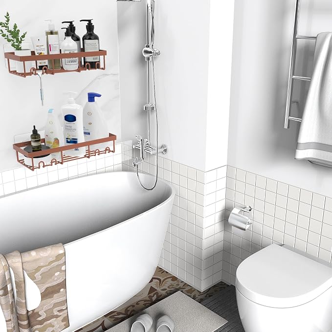 Moforoco Shower Caddy Shelf Organizer Rack, Self Adhesive Black Bathroom - Image 5