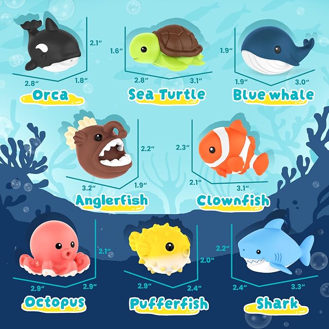 8 PCS Ocean Animal Bath Toys Mold Free Infant Bath Tub Toys - Image 2