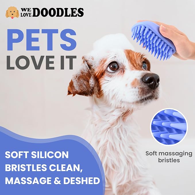 We Love Doodles 2 PACK Pet Rubber Bath Brush and Dog Shampoo - Image 3