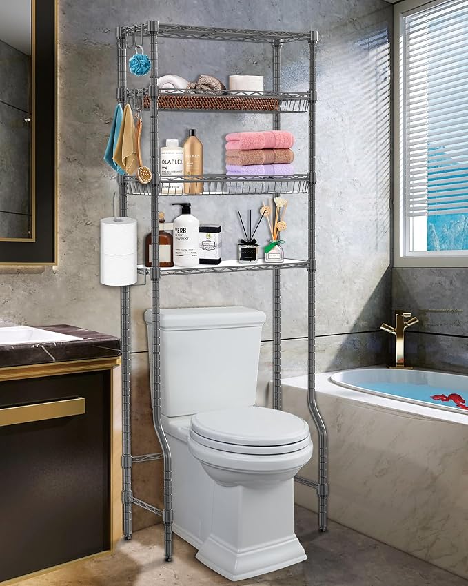 Over The Toilet Storage, 4-Tier Over Toilet Shelf Organizer Metal Storage Rack - Image 8