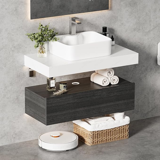 35" Floating Bathroom Vanity, Wall-Mounted Storage Cabinet Single Piece Set - Image 9