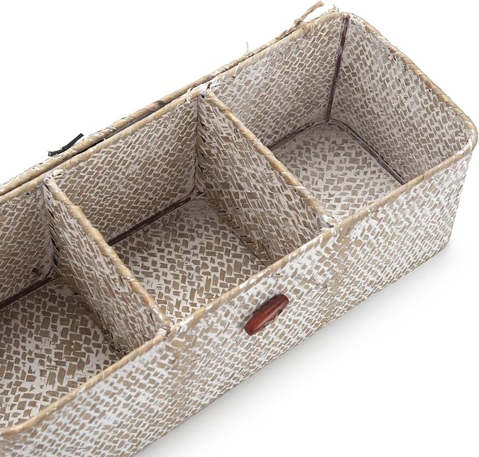 3 Section Seagrass Storage Basket, Handmade Shelf Baskets - Image 2