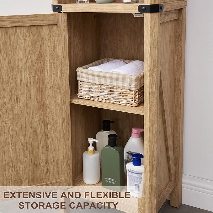 Bathroom Storage Cabinet, 5-Shelf Farmhouse Storage Cabinet - Image 4