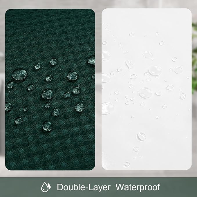 3 in 1 Shower Curtain Set, Dark Green Waffle Shower Curtain and PEVA Liner Set - Image 6