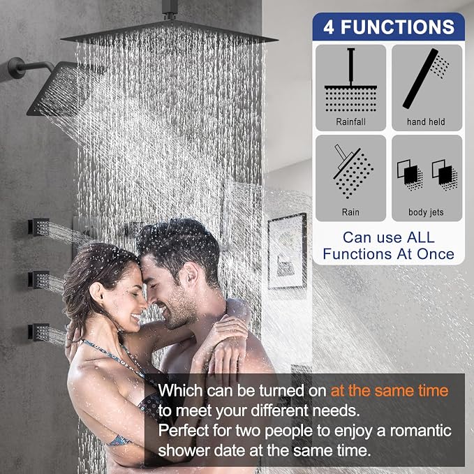 Black Shower Faucet Set Dual Shower Heads - Image 2