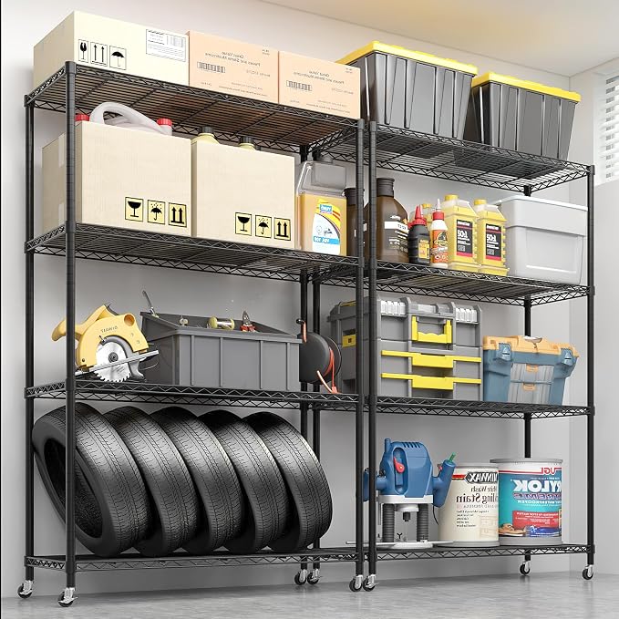 4 Tier Storage Racks Shelving, Heavy Steel Pantry Shelves, Adjustable Wire - Image 2