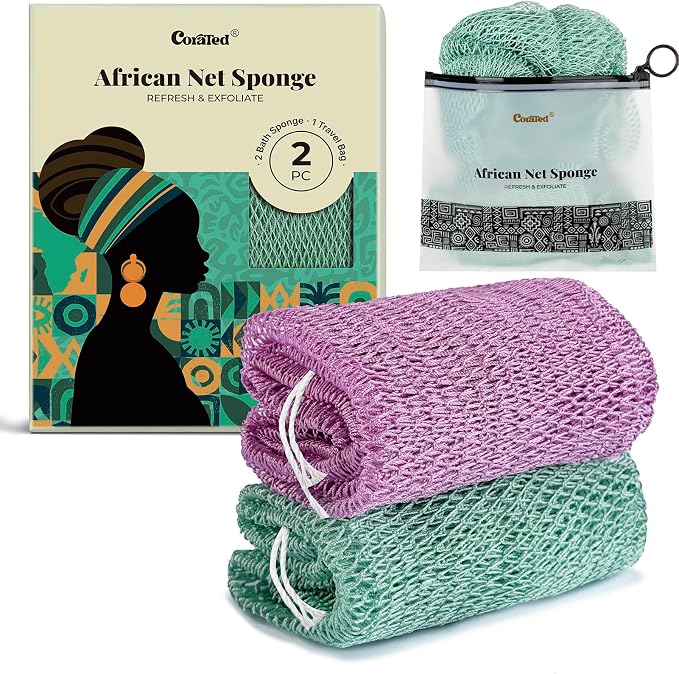 CORATED African Net Sponge Authentic, Shower Loofah Exfoliating Bath Sponge by CORATED
