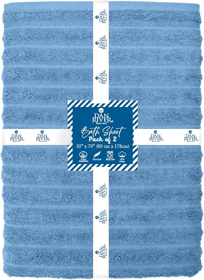 DAN RIVER Pack of 2 Bath Sheet 35x70 Inches, Ribbed Luxury Bath Towel Set - Image 2