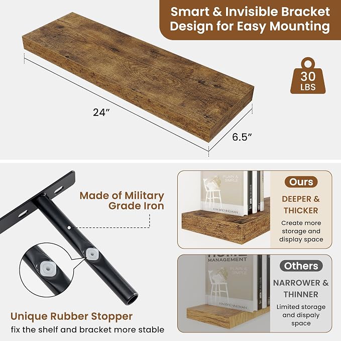 fuqing Floating Shelves for Wall, Wall Mounted Wood Floating Shelf - Image 3