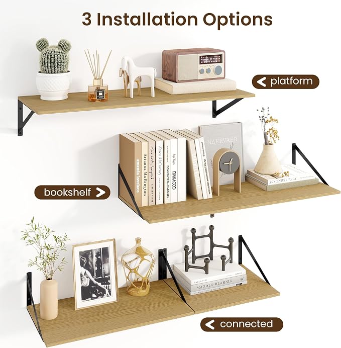 Fun Memories Floating Shelves for Wall, 12 Inch Deep Floating Shelves Set of 2 - Image 4