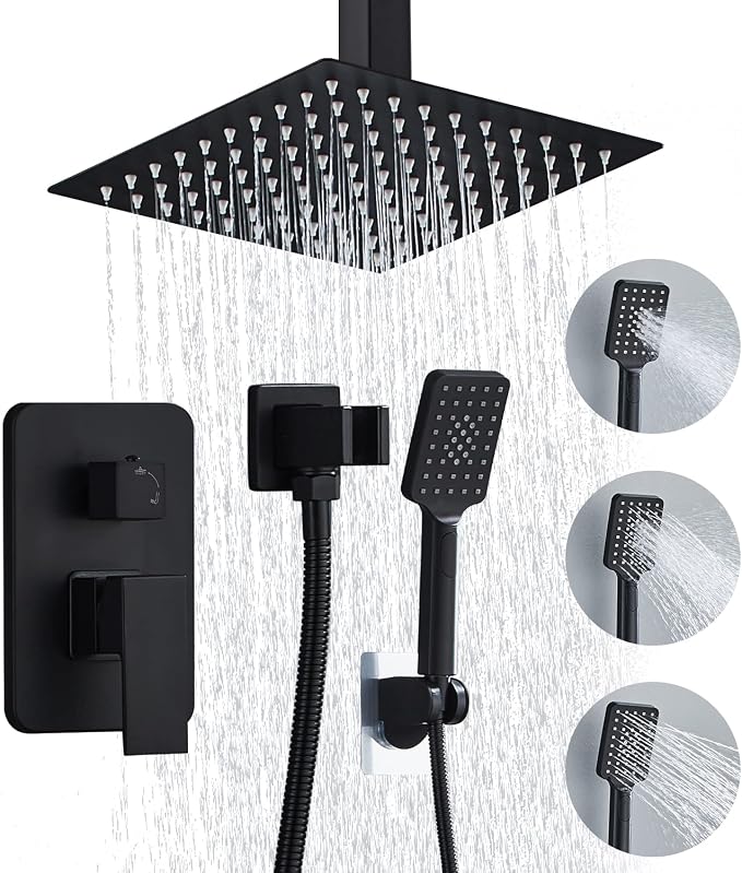 8 Inch Shower Faucet Set Ceiling Mount, High Pressure Rainfall Shower System by RTOBWEYE
