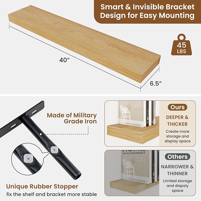 fuqing Floating Shelves for Wall, Wall Mounted Wood Floating Shelf - Image 3