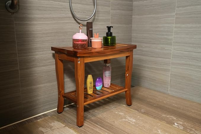 VaeFae Teak Shower Bench, Spa Bath Shower Stool - Image 2