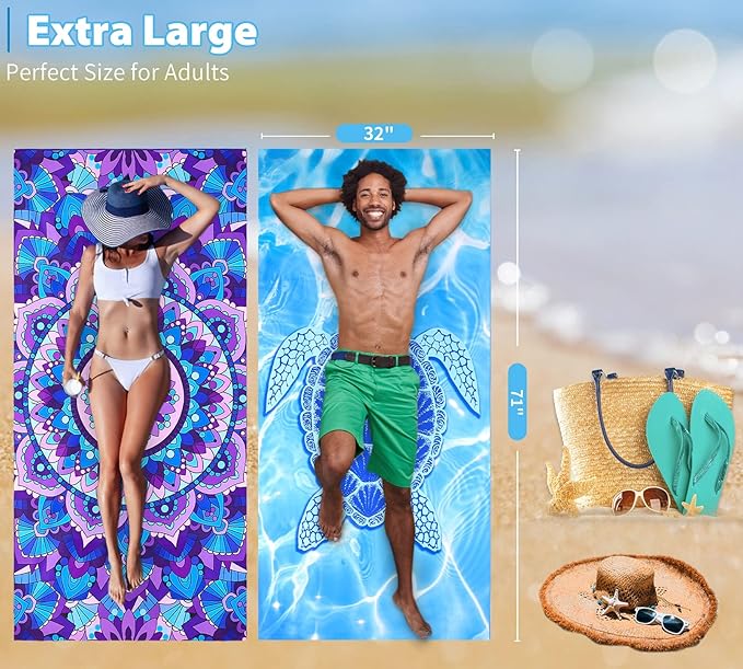 6 Pack Microfiber Thin Lightweight Beach Towel Oversized 71x32 Extra Large Sand - Image 3