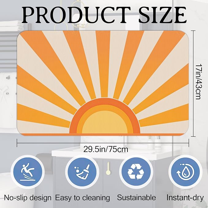 Retro Sun Bath Mat for Bathroom, Washable Cover Floor Rug Carpets Floor Mat - Image 2