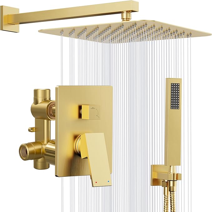 Gold Shower System, Bathroom Brushed Gold Shower Faucet Set by Kurpot