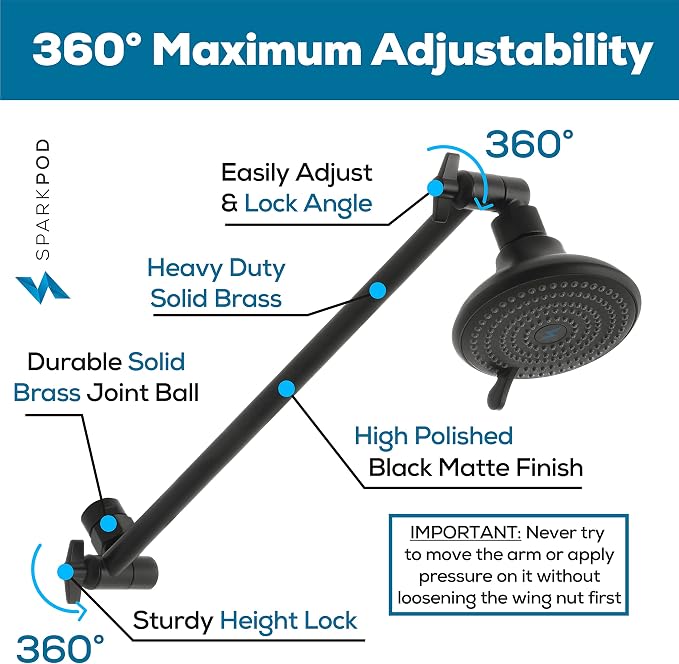 SparkPod 16" Solid Brass Shower Head Extension Arm - Image 3