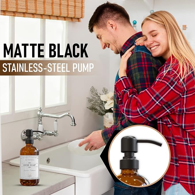 2 Pack Amber Glass Soap Dispenser 16 OZ - Image 5