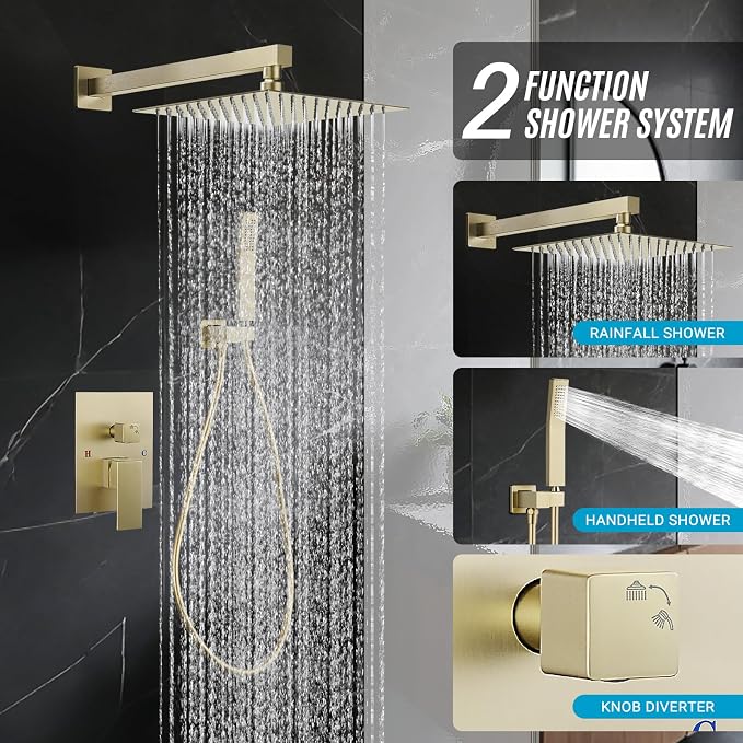 Shower Faucet set with Shower head, Wall Mount 10 Inch Square Rainfall Shower - Image 2