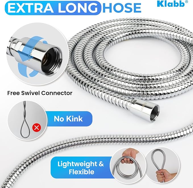 Klabb Adjustable Handheld Shower Head Holder and 79 Inch Hose, Premium ABS - Image 3