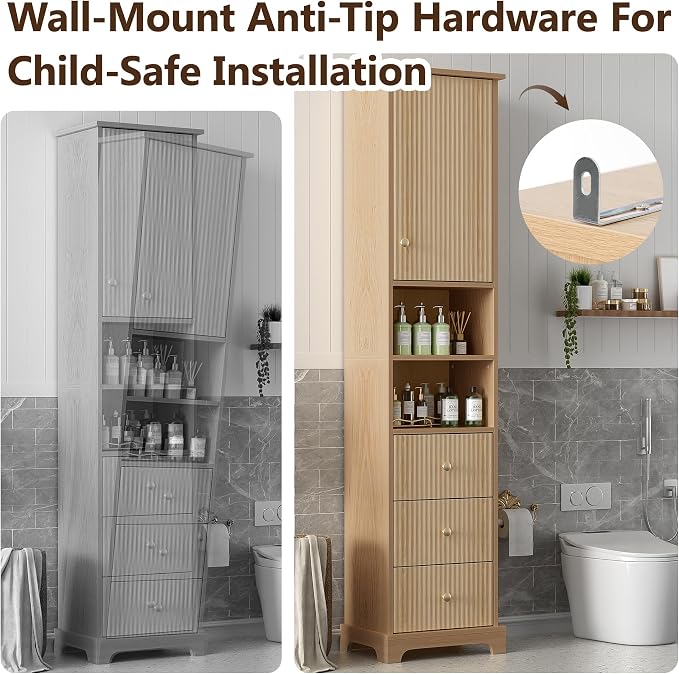 68" Fluted Tall Narrow Storage Cabinet - Image 7