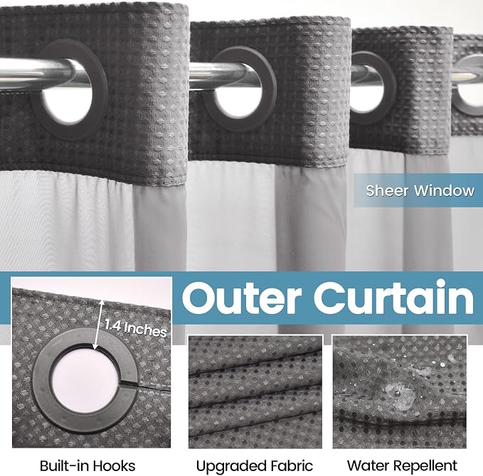 Charcoal Grey Stall No Hook Shower Curtain - Image 5