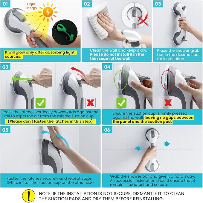 TAILI Shower Grab Bar Glow in The Dark, 12.2 in Grab Bars - Image 3