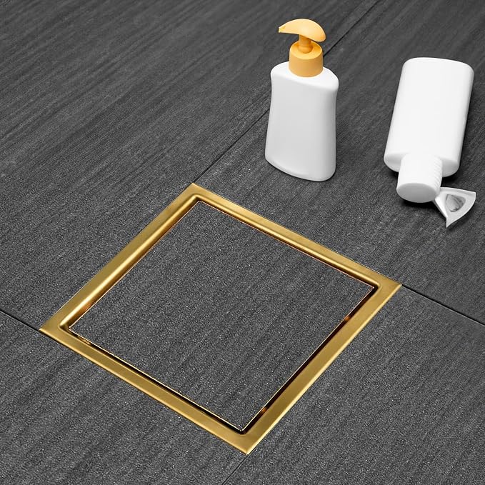 Square Shower Drain, AISI 304 Stainless Steel Gold Shower Floor Drain - Image 3