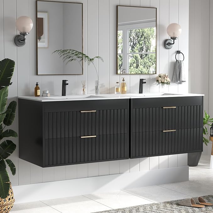 30" Bathroom Vanity with Sink, Floating Bathroom Vanity with 2 Fluted Drawers & - Image 3