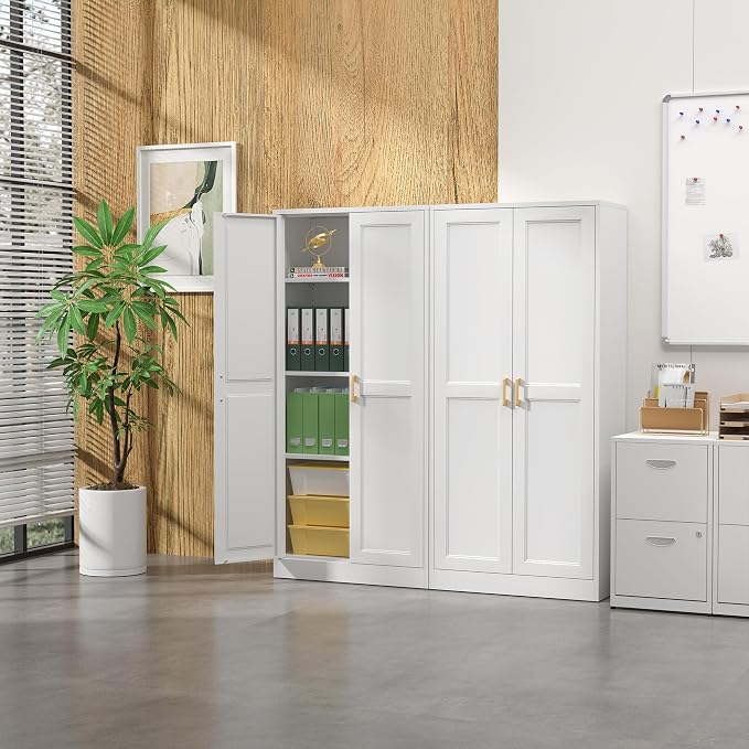 Kitchen Pantry Cabinet, 60”White Metal Pantry Storage Cabinet - Image 6
