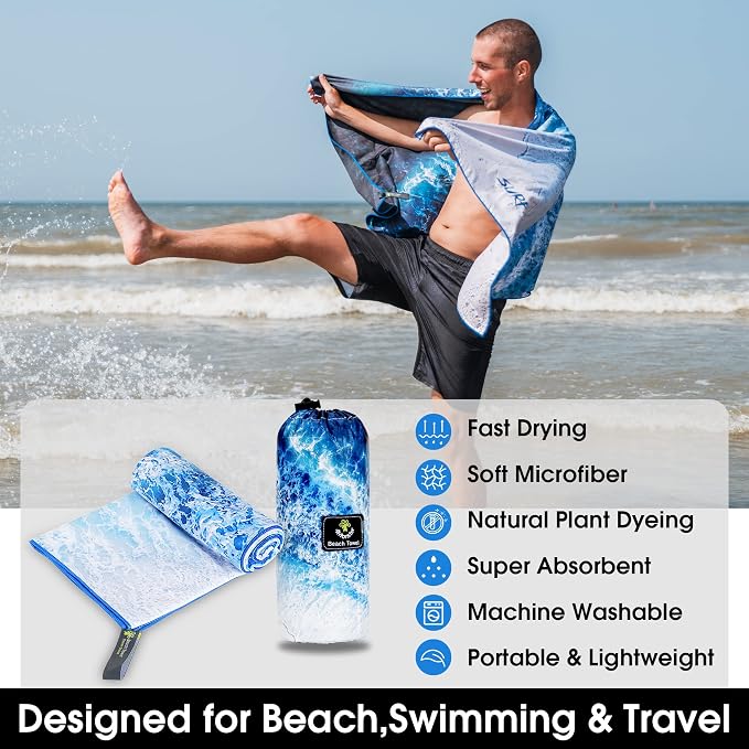 4Monster Microfiber Beach Towel Quick Dry, Super Absorbent Lightweight Travel - Image 2