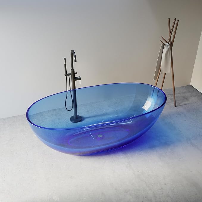 Stone Resin Freestanding Bathtub 61", Elegant Oval Shape Soaking Tub, Solid by MEDUNJESS