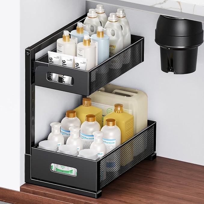 Under Sink Organizer 2 Tier, Adjustable Height Under Sink Organizers and Storage by HAIREALM