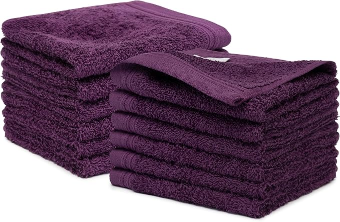 100% Cotton Washcloths Set 13” x 13” | Plum Towels | Set of 12 Ultra Soft and - Image 5