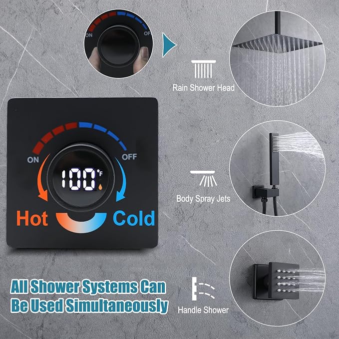 Digital Display Shower Valve Shower Valve Single Way Shower Diverter Valve - Image 4