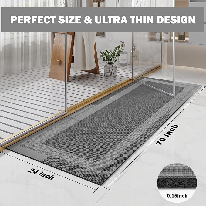 Extra Long Non Slip Bathroom Runner Bath Mat, Rubber Backing Ultra Thin Bath - Image 2
