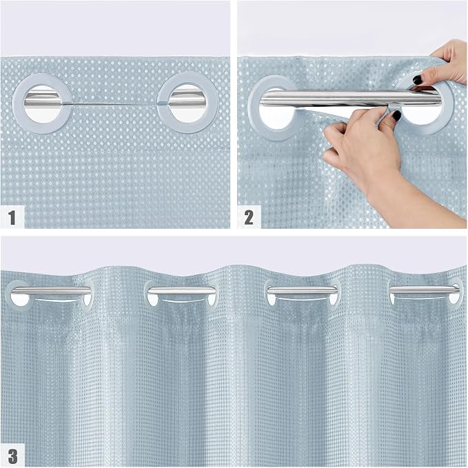 MitoVilla No Hooks Needed Extra Long Shower Curtain Liner Set - Image 4