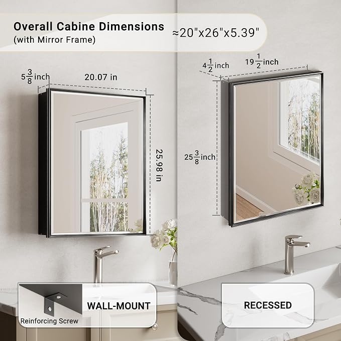 20x26 Pre-Assembled Black Medicine Cabinet - Image 2