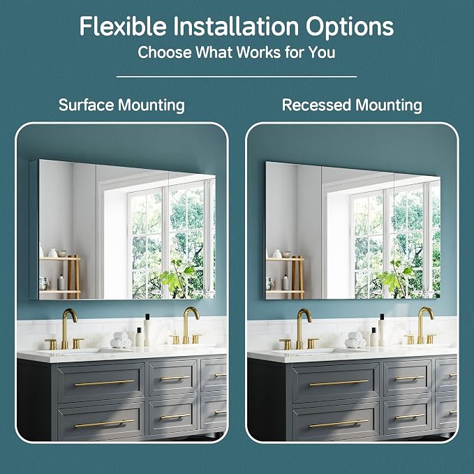 48"x30" Medicine Cabinet Mirror, Aluminum Silver Recessed Medicine Cabinet - Image 7