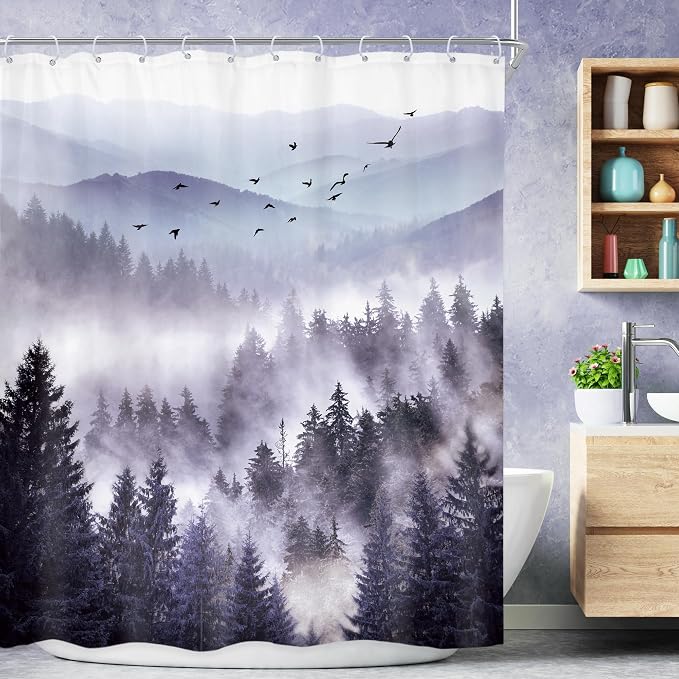 Riyidecor Purple Mountain Shower Curtain 72Wx72H Inch Nature Scenery Landscape by Riyidecor