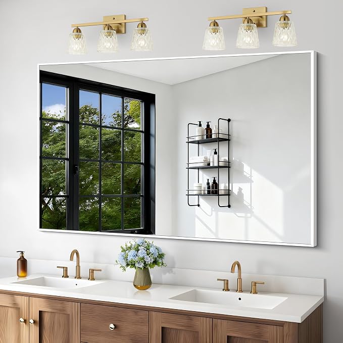 BONEWEI White Bathroom Mirror, 55x36 inch Wall Mirror by BONEWEI