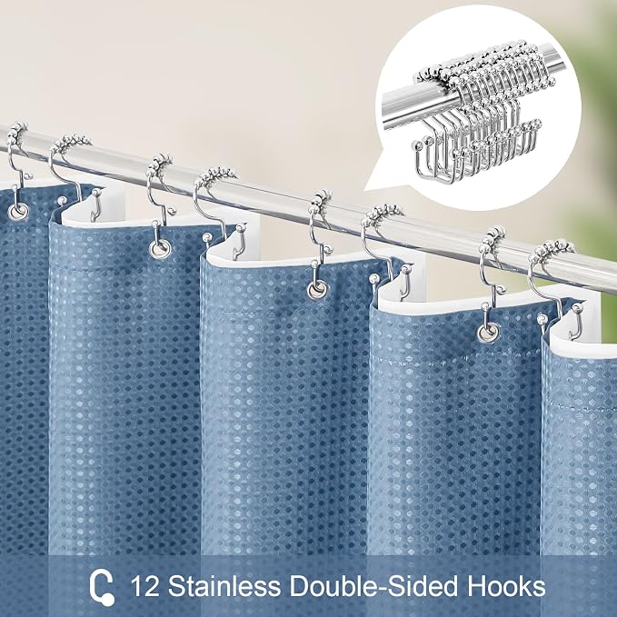 3 in 1 Long Moonlight Blue Shower Curtain Set-72 W x 78 H, Modern Waffle and - Image 3